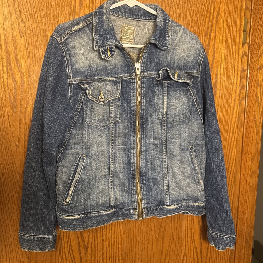 Vintage Chip & Pepper Denim Jacket Zip Front Distressed‎ USA Made Y2K